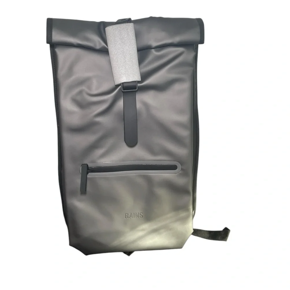 RAINS Rolltop Rucksack Metallic Gray Waterproof Backpack Unisex NWT